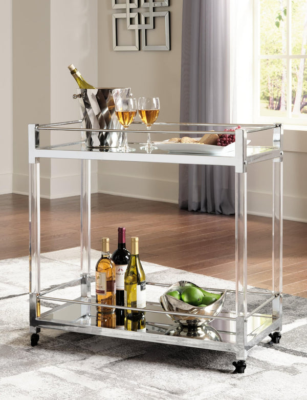 Chaseton bar cart angled side view showing clear acrylic frame