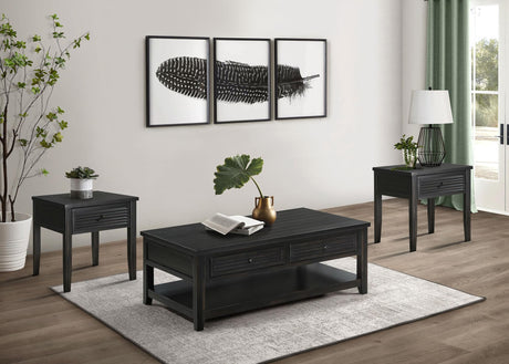 Concord 3-piece Coffee and End Table Set in Distressed Java finish - front view