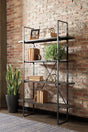 Gilesgrove black metal and gray wood bookcase front view