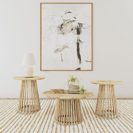Touhy round coffee table in natural mango wood, front view