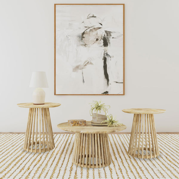 Touhy round coffee table in natural mango wood, front view