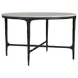 Hermas round white marble top coffee table front view