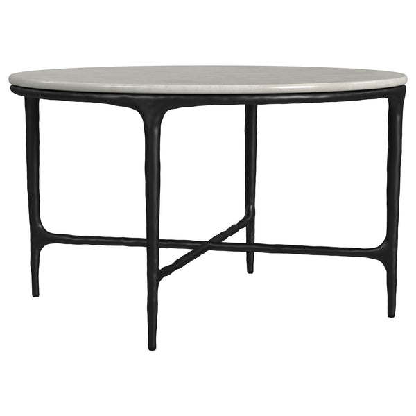 Hermas round white marble top coffee table front view