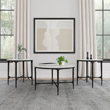 Hermas 3-piece round marble coffee and end table set white, front view