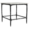 Ebby square end table with white marble top and black iron frame front view