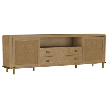 Arini Rattan Cane 2-door TV Stand media console front view in sand wash