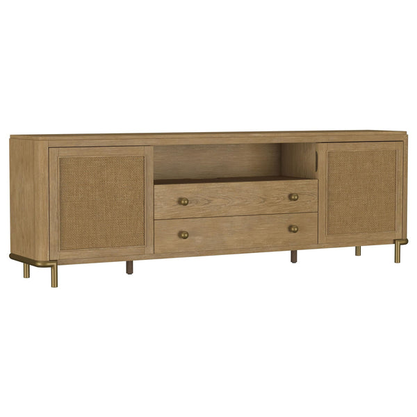 Arini Rattan Cane 2-door TV Stand media console front view in sand wash