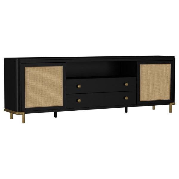 Arini Rattan Cane 2-door black TV stand media console front view