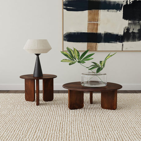 Dale 2-piece solid mango wood coffee and end table set in brown, front view