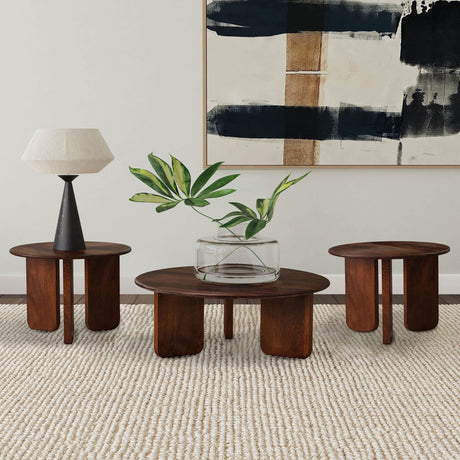 Dale 3-piece solid mango wood coffee and end table set brown, front view