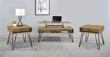 Fanning 3-piece lift-top coffee and end table set in golden oak, angled view