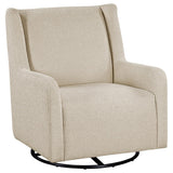 Serra Sandy Beige Boucle Upholstered Swivel Glider Recliner Chair front view