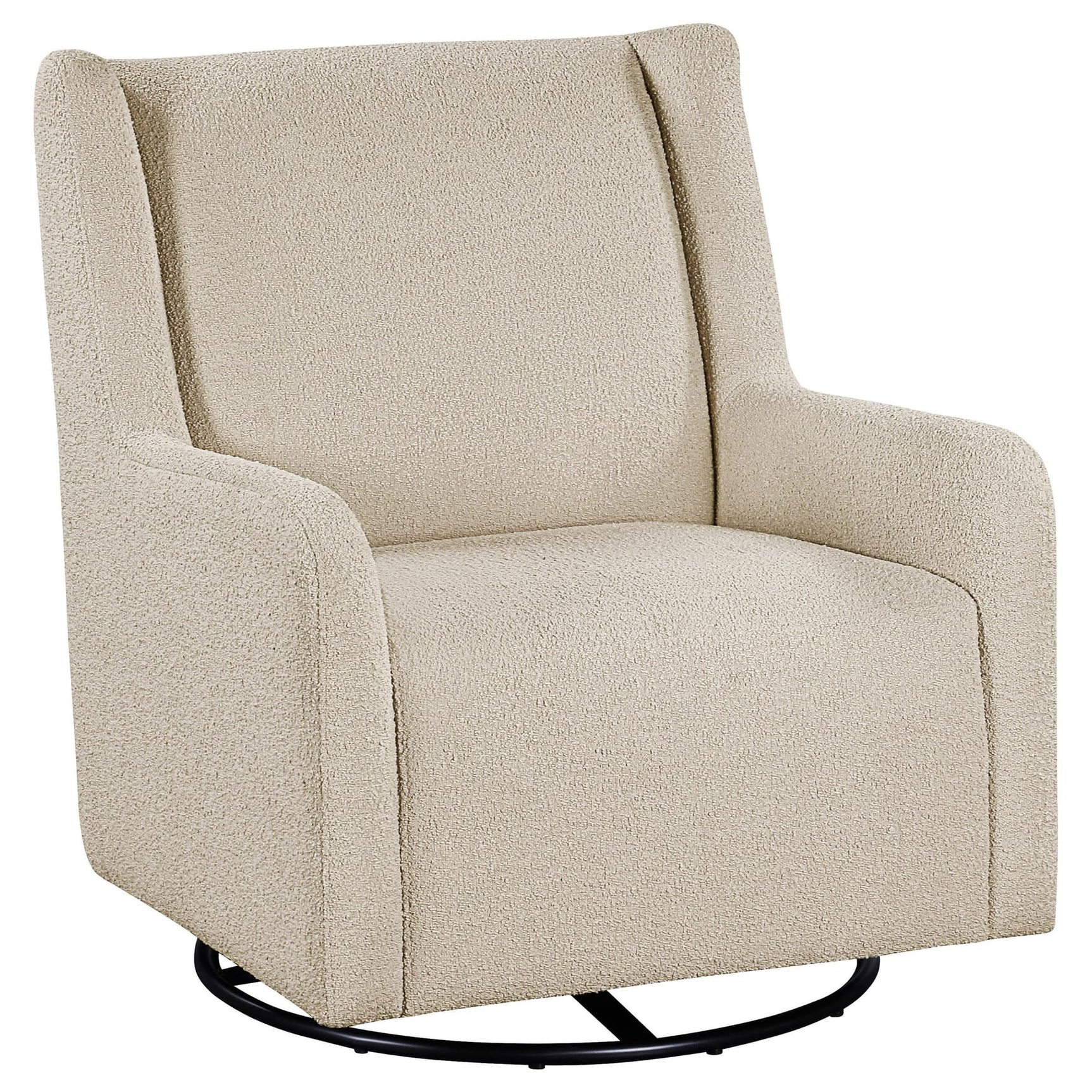 Serra Sandy Beige Boucle Upholstered Swivel Glider Recliner Chair front view