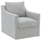 Winter Upholstered Sloped Arm Accent Swivel Chair Grey, front angle