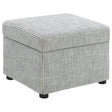 Winter grey upholstered storage ottoman front view