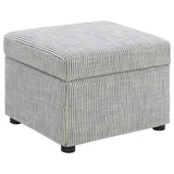 Winter grey upholstered storage ottoman front view
