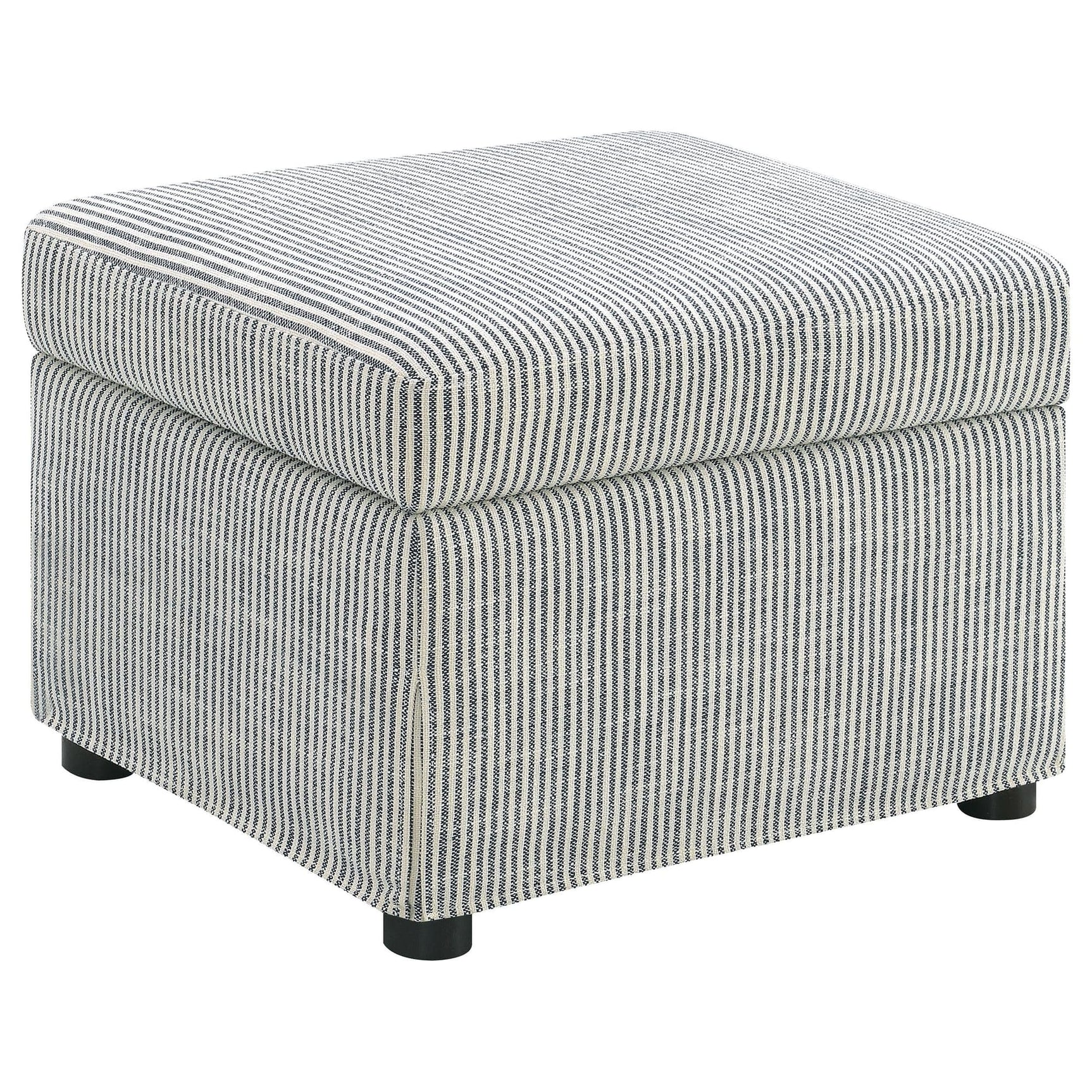 Winter grey upholstered storage ottoman front view
