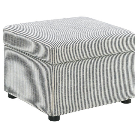 Winter grey upholstered storage ottoman front view