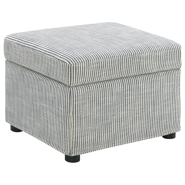 Winter grey upholstered storage ottoman front view