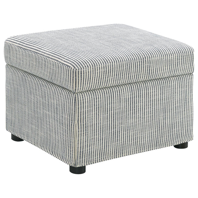 Winter grey upholstered storage ottoman front view