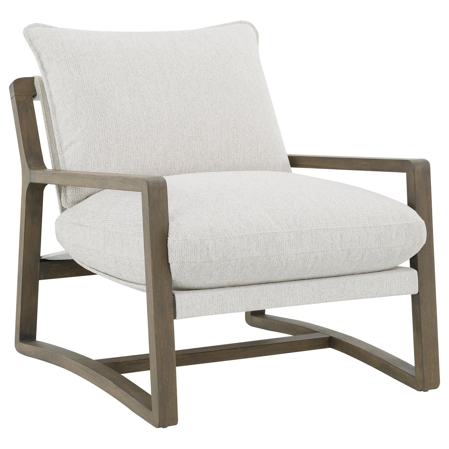 Geneva Sand Bouclé Upholstered Wood Arm Accent Chair front view