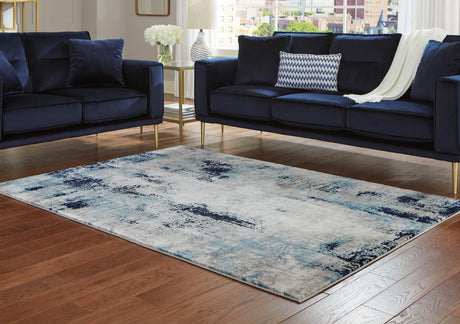 Leonelle Cream Blue Gray 5'3 x 7'3 Rug top view