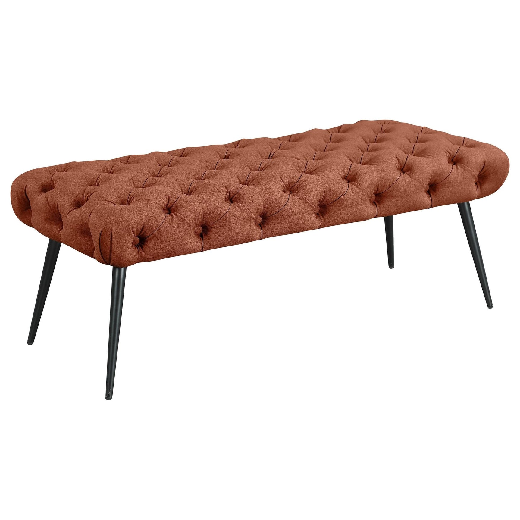 Ella Upholstered Tufted Bench with rust fabric, front view