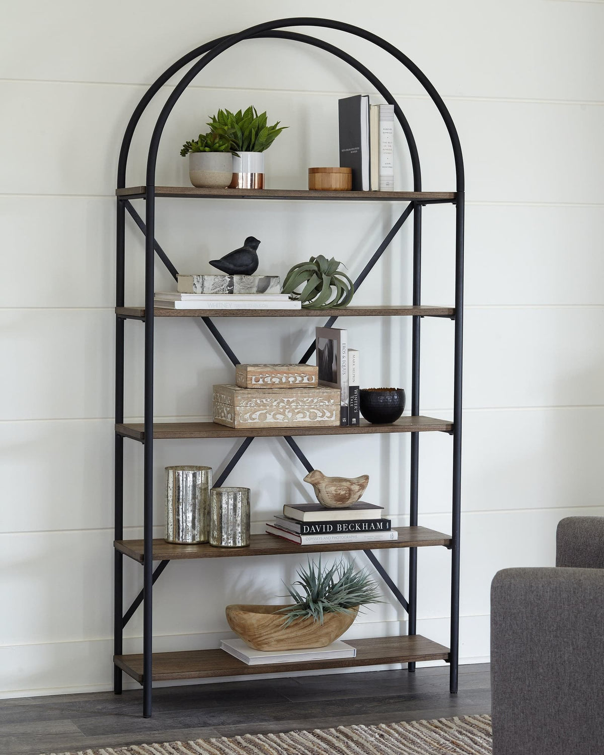 Galtbury brown and black bookcase front angle view