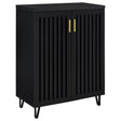 Brixton black 2-door shoe cabinet with slatted doors front angle