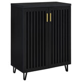 Brixton black 2-door shoe cabinet with slatted doors front angle
