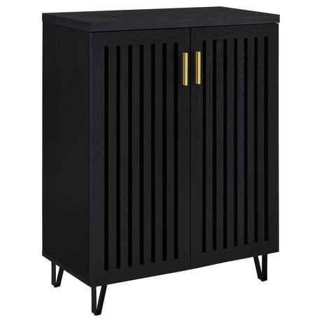 Brixton black 2-door shoe cabinet with slatted doors front angle