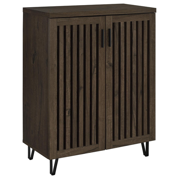 Front view of Brixton 2-door entryway shoe cabinet in smoked oak