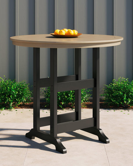 Fairen Trail Black and Driftwood Bar Table angled front view