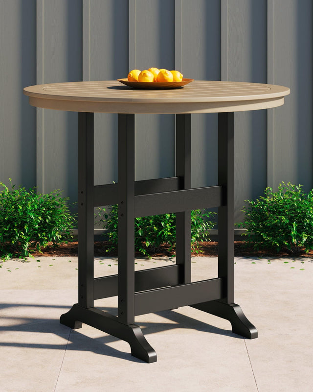 Fairen Trail Black and Driftwood Bar Table angled front view