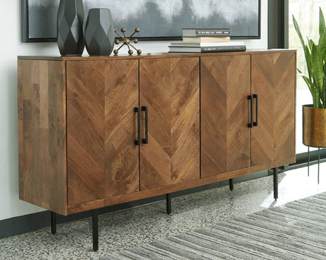 Prattville light brown chevron accent cabinet front view closed