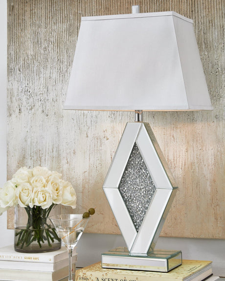 Prunella silver finish glass and crystal table lamp front view