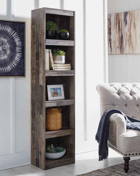 Front view of Derekson Multi Gray Pier TV Stand with shelves