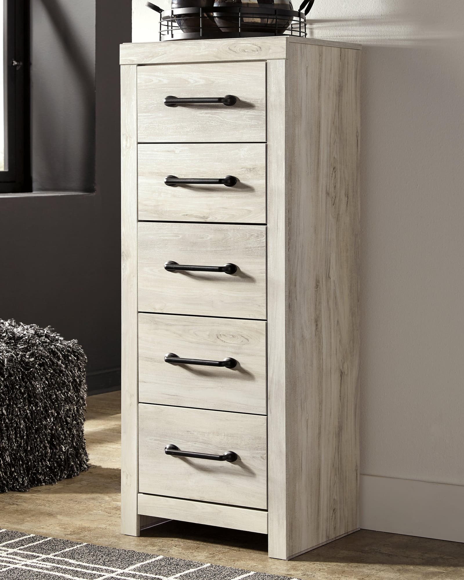 Cambeck whitewash narrow chest of drawers front closed
