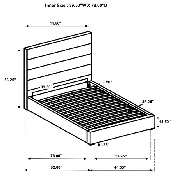 Felicity 53-inch white upholstered twin platform bed angled front view