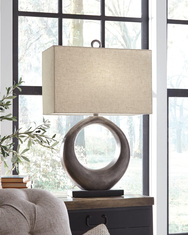 Saria Antique Silver Finish Table Lamp on living room side table
