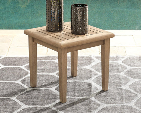 Gerianne Grayish Brown Outdoor End Table front angle
