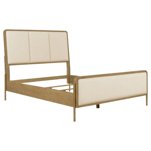 Arini 56-inch Queen Panel Bed cream fabric and sand wash - front view