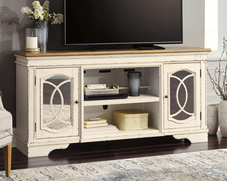 Realyn Chipped White 74 inch TV Stand front view