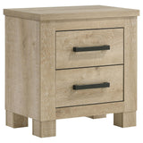 Oakglen 2-drawer nightstand in weathered oak finish, front angle