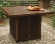 Paradise Trail Medium Brown Outdoor Bar Table with Fire Pit top view