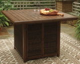 Paradise Trail Medium Brown Outdoor Bar Table with Fire Pit top view