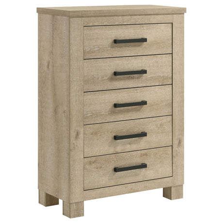 Oakglen 5-drawer chest of drawers weathered oak front view