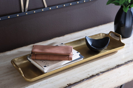 Posy decorative tray with goldtone cast aluminum finish top angle