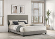 Dorian taupe fabric upholstered queen panel bed front angle