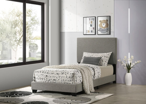 Dorian Taupe Fabric Upholstered Twin Panel Bed front view